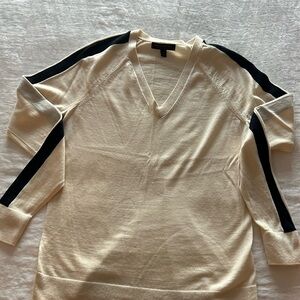 Banana Republic V-neck Marino sweater with varsity stripe long sleeves.